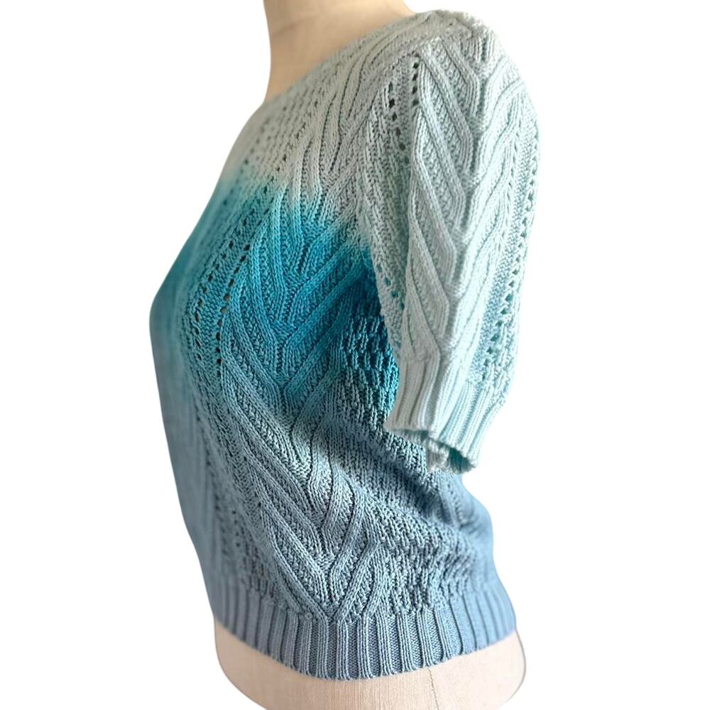 Womens Sweater Size Small Blue Ombre Short Sleeve Coastal Cowgirl Hippie Chic - Picture 5 of 8